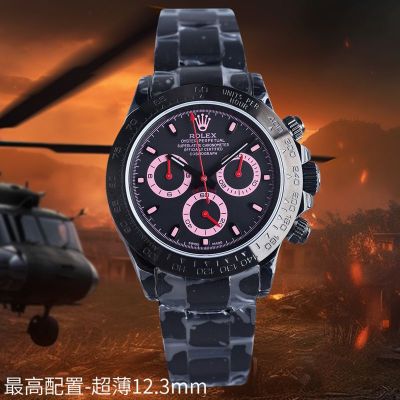 ROLEX Daytona 40*12.3MM 904L Steel 7750 Movement Black with Pink Watch